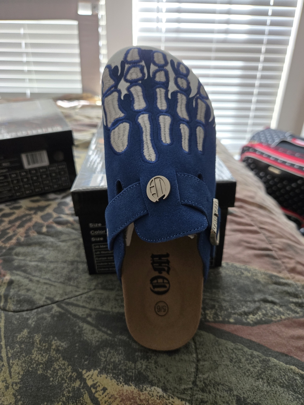 Blue Slip-On Skeletal Embroidered Clog